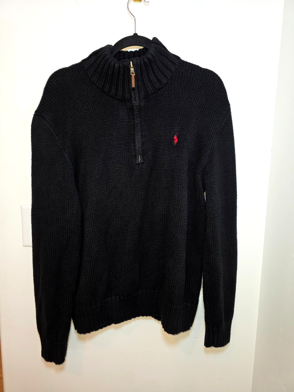 Polo By Ralph Lauren Sweater Mens XL Black Cotton 1/4 Zip Mock Neck Pullover